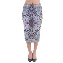 Turquoise Black Arabesque Repeats Velvet Midi Pencil Skirt by kaleidomarblingart