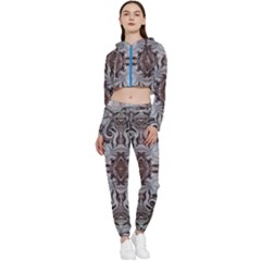 Turquoise Black Arabesque Repeats Cropped Zip Up Lounge Set by kaleidomarblingart