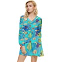 Cheerful And Bright Fish Swim In The Water Tiered Long Sleeve Mini Dress View1
