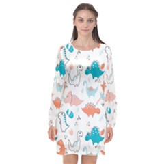 Funny Dinosaurs Kids Long Sleeve Chiffon Shift Dress  by SychEva