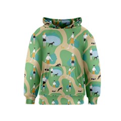 Girls With Dogs For A Walk In The Park Kids  Pullover Hoodie by SychEva