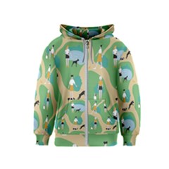 Girls With Dogs For A Walk In The Park Kids  Zipper Hoodie by SychEva