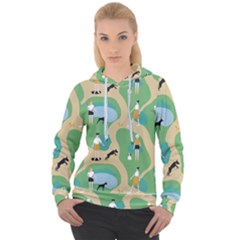 Girls With Dogs For A Walk In The Park Women s Overhead Hoodie by SychEva