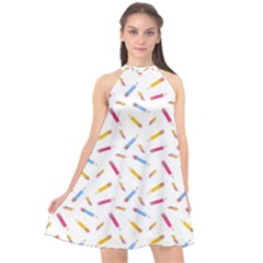 Multicolored Pencils And Erasers Halter Neckline Chiffon Dress  by SychEva