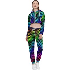 Abstract Rainbow Curves Pattern Cropped Zip Up Lounge Set by Casemiro