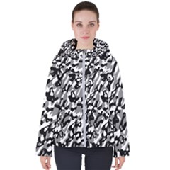 Nlack And White Camo Women s Hooded Puffer Jacket by TopitOff