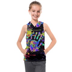 Crazy Multicolored Each Other Running Splashes Hand 1 Kids  Sleeveless Hoodie by EDDArt