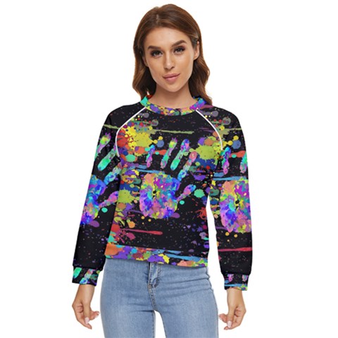 Crazy Multicolored Each Other Running Splashes Hand 1 Women s Long Sleeve Raglan Tee by EDDArt