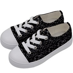 Pixel Grid Dark Black And White Pattern Kids  Low Top Canvas Sneakers by dflcprintsclothing