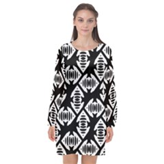 Background Pattern Long Sleeve Chiffon Shift Dress  by Jancukart