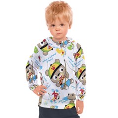 Vector-seamless-pattern-cute-fishing-animals-cartoon Kids  Hooded Pullover by Jancukart