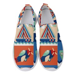 Toy-transport-cartoon-seamless-pattern-with-airplane-aerostat-sail-yacht-vector-illustration Women s Slip On Sneakers by Jancukart