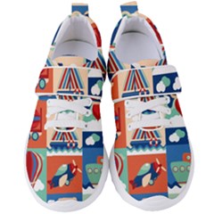 Toy-transport-cartoon-seamless-pattern-with-airplane-aerostat-sail-yacht-vector-illustration Women s Velcro Strap Shoes by Jancukart