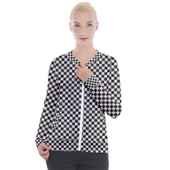 Black And White Watercolored Checkerboard Chess Casual Zip Up Jacket by PodArtist