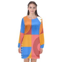Geometric Series  Long Sleeve Chiffon Shift Dress  by Sobalvarro