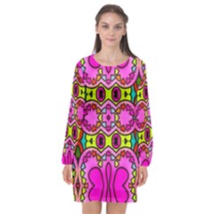 Abstract-karakkter Long Sleeve Chiffon Shift Dress  by nateshop