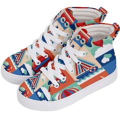 Toy Transport Cartoon Seamless-pattern-with-airplane-aerostat-sail Yacht Vector Illustration Kids  Hi-top Skate Sneakers by Jancukart