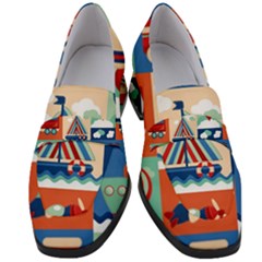 Toy Transport Cartoon Seamless-pattern-with-airplane-aerostat-sail Yacht Vector Illustration Women s Chunky Heel Loafers by Jancukart