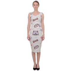 Pug-dog-cat-with-bone-fish-bones-paw-prints-ball-seamless-pattern-vector-background Sleeveless Pencil Dress by Jancukart