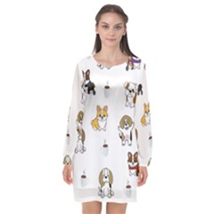 Hot Chocolate Puppies Hot Cocoa Long Sleeve Chiffon Shift Dress  by Wegoenart