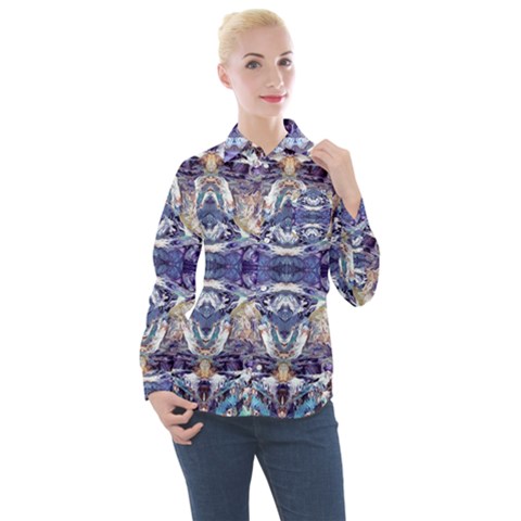 Amethyst Repeats Women s Long Sleeve Pocket Shirt by kaleidomarblingart