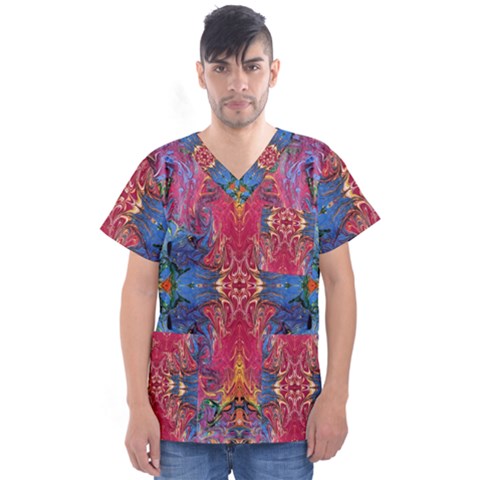 Firey Repeats I Men s V-neck Scrub Top by kaleidomarblingart