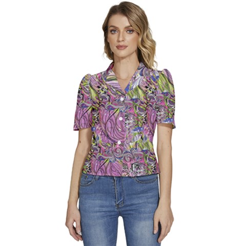 Abstract Intarsio Puffed Short Sleeve Button Up Jacket by kaleidomarblingart