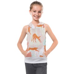 Pattern T- Shirt Hand Drawn Exotic Big Cat Cheetahs, Stretching, Running, Sitting And Walking On Abs Kids  Sleeveless Hoodie by maxcute