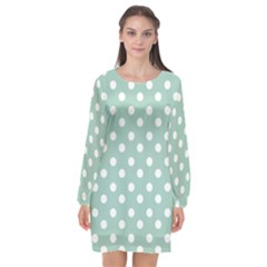 Light Blue And White Polka Dots Long Sleeve Chiffon Shift Dress  by GardenOfOphir
