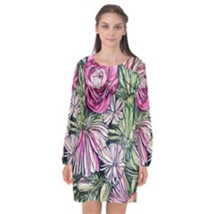 Summer Floral Long Sleeve Chiffon Shift Dress  by GardenOfOphir