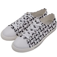 Chooper Motorcycle Drawing Motif Pattern Women s Low Top Canvas Sneakers by dflcprintsclothing