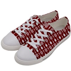 Red And White Kitchen Utensils Pattern Men s Low Top Canvas Sneakers by GardenOfOphir