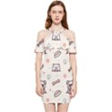 Pug Dog Cat With Bone Fish Bones Paw Prints Ball Seamless Pattern Vector Background Shoulder Frill Bodycon Summer Dress View1