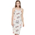 Pug Dog Cat With Bone Fish Bones Paw Prints Ball Seamless Pattern Vector Background Bodycon Cross Back Summer Dress View1