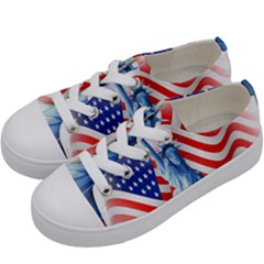 Statue Of Liberty And Usa Flag Art Kids  Low Top Canvas Sneakers by danenraven