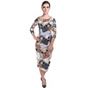 Many Dogs Pattern Quarter Sleeve Midi Velour Bodycon Dress View1