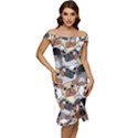 Many Dogs Pattern Off Shoulder Ruffle Split Hem Bodycon Dress View1