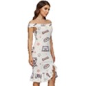 Pug-dog-cat-with-bone-fish-bones-paw-prints-ball-seamless-pattern-vector-background Off Shoulder Ruffle Split Hem Bodycon Dress View3