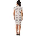 Pug-dog-cat-with-bone-fish-bones-paw-prints-ball-seamless-pattern-vector-background Vintage Frill Sleeve V-Neck Bodycon Dress View4