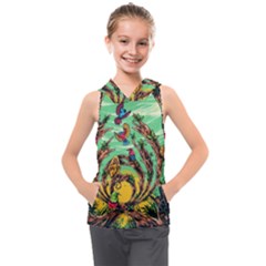 Monkey Tiger Bird Parrot Forest Jungle Style Kids  Sleeveless Hoodie by Grandong