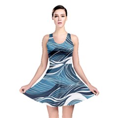 Abstract Blue Ocean Wave Reversible Skater Dress by Jack14