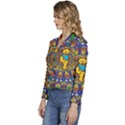 Grateful Dead Pattern Women s Long Sleeve Revers Collar Cropped Jacket View2