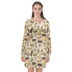 Junk Food Hipster Pattern Long Sleeve Chiffon Shift Dress  by Sarkoni