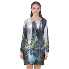 Fantastic World Fantasy Painting Long Sleeve Chiffon Shift Dress  by Ket1n9