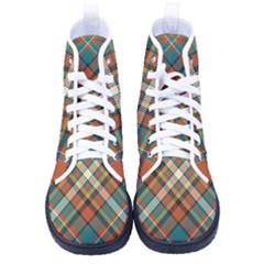 Tartan Scotland Seamless Plaid Pattern Vector Retro Background Fabric Vintage Check Color Square Geo Men s High-top Canvas Sneakers by Ket1n9