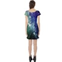 Blue Green Space Black A Fun Night Sky the Moon and Stars Short Sleeve Skater Dress View2