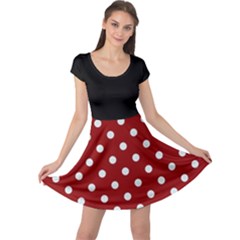 Red Polka Dots Skirt Black Cap Sleeve Dress by CoolDesigns