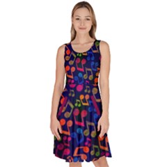 Colorful Blue Music Notes Treble Clef Knee Length Skater Dress With Pockets by CoolDesigns