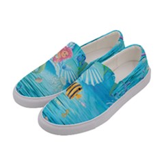 Sea Animals Turquoise Fish Mermaid Womens Canvas Slip Ons by CoolDesigns