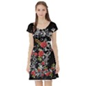 Skull Rose Purple Unicorn Seamless Short Sleeve Skater Dress View1